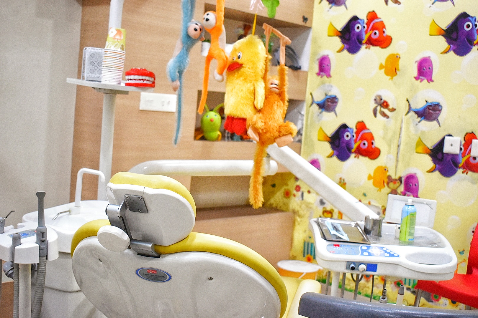 Colorful and cozy pediatric cubicle designed to keep kids relaxed and smiling during their visit